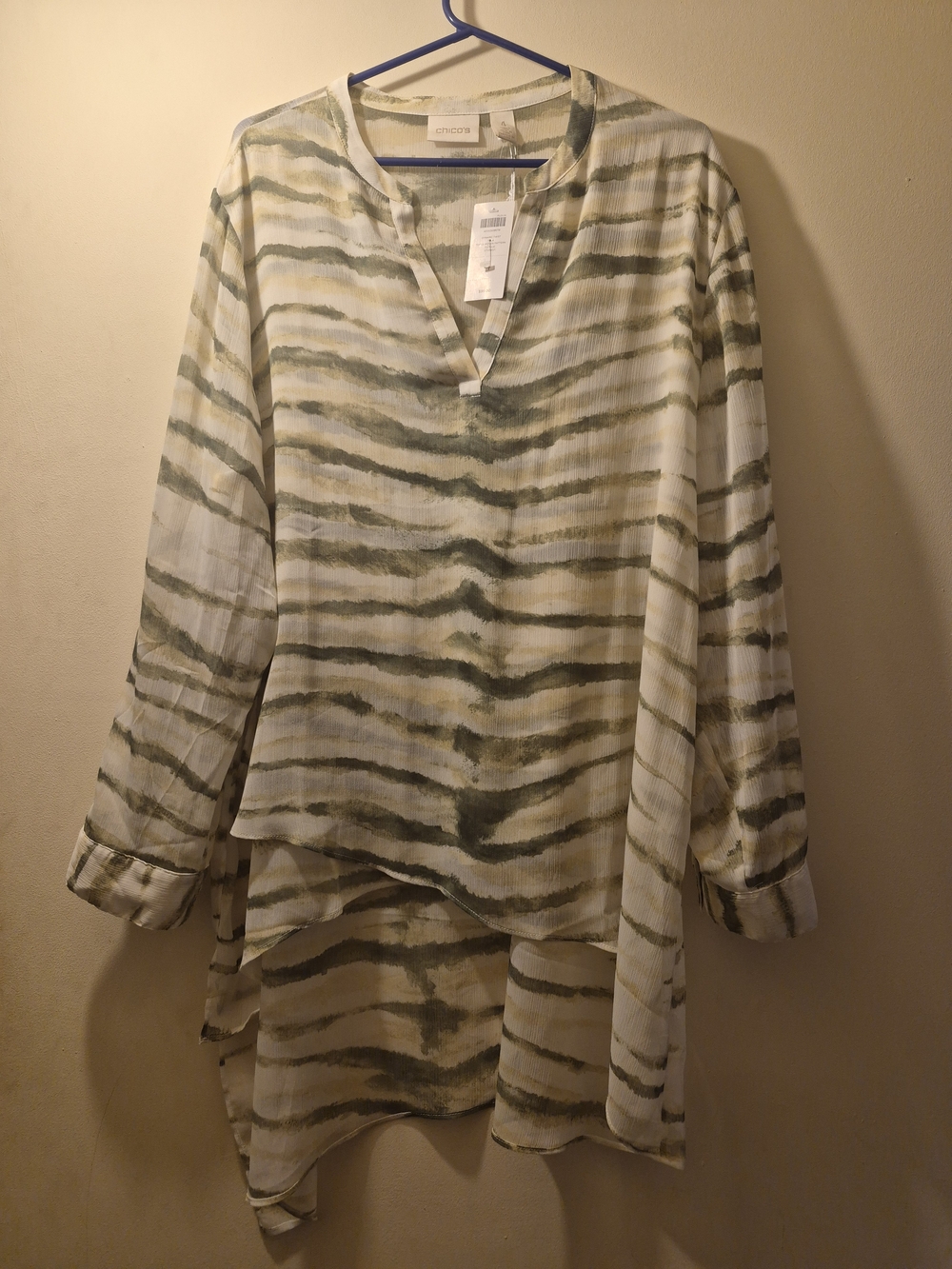 Chico's Olive and Cream Striped V-Neck Tunic